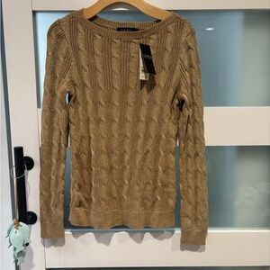 Ralph Lauren Cable Knit Sweater in Tan with gold thread